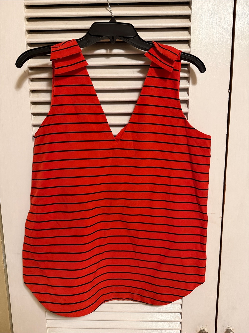 Banana Republic Red and Black Striped V-Neck Camisole